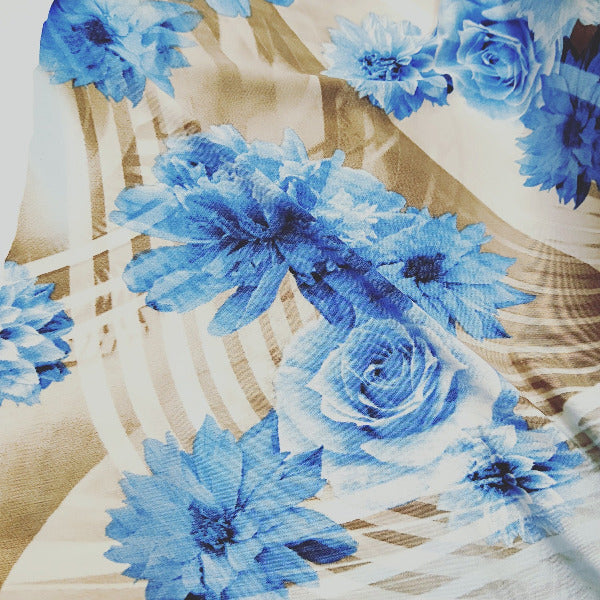blue flowers - ITY/Jersey sold by 1/2mtr