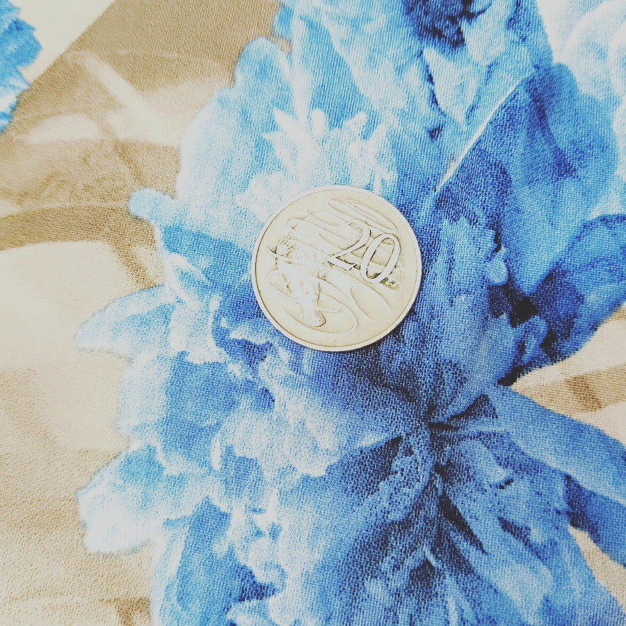 blue flowers - ITY/Jersey sold by 1/2mtr