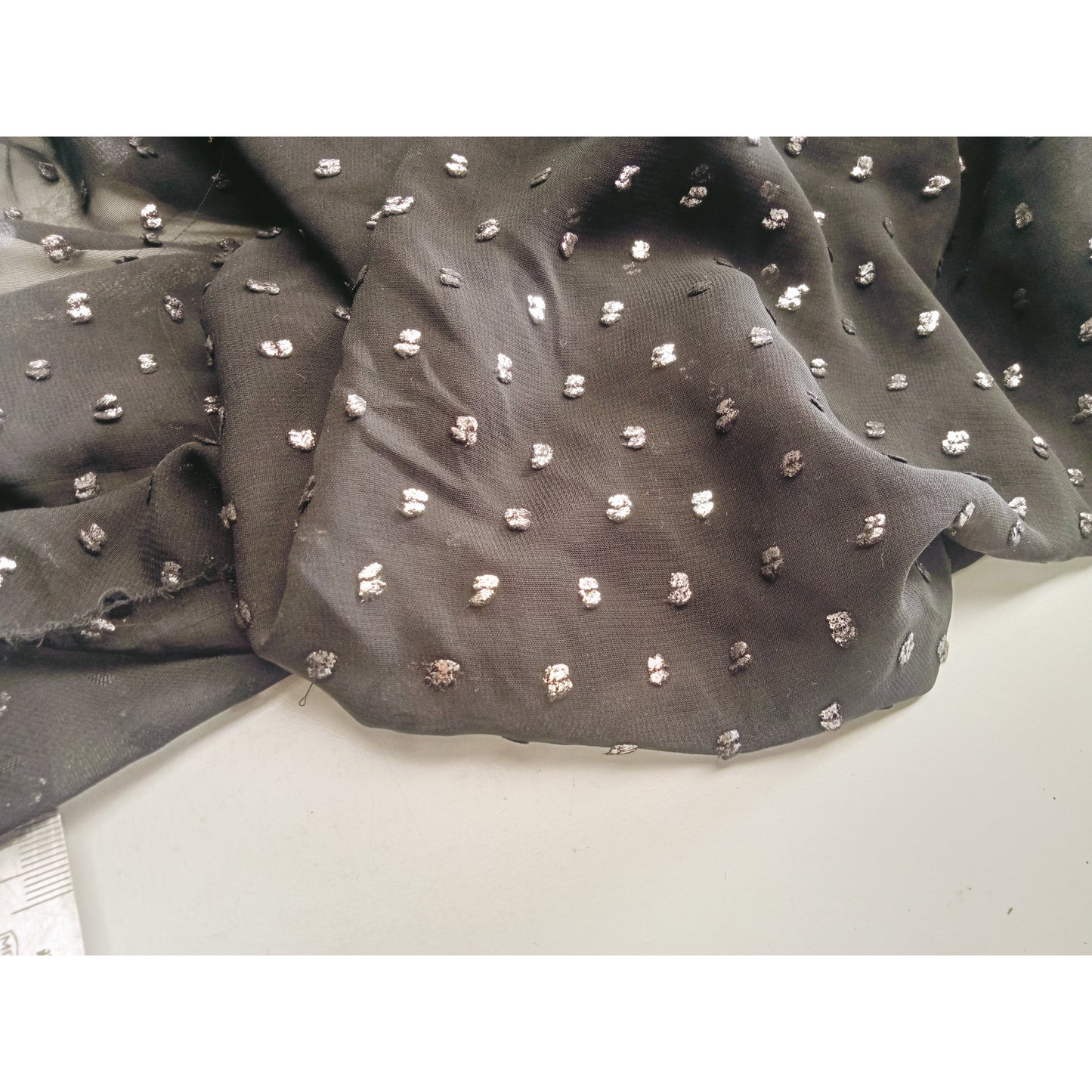 Silver hail spot chiffon -sold by 1/2mtr