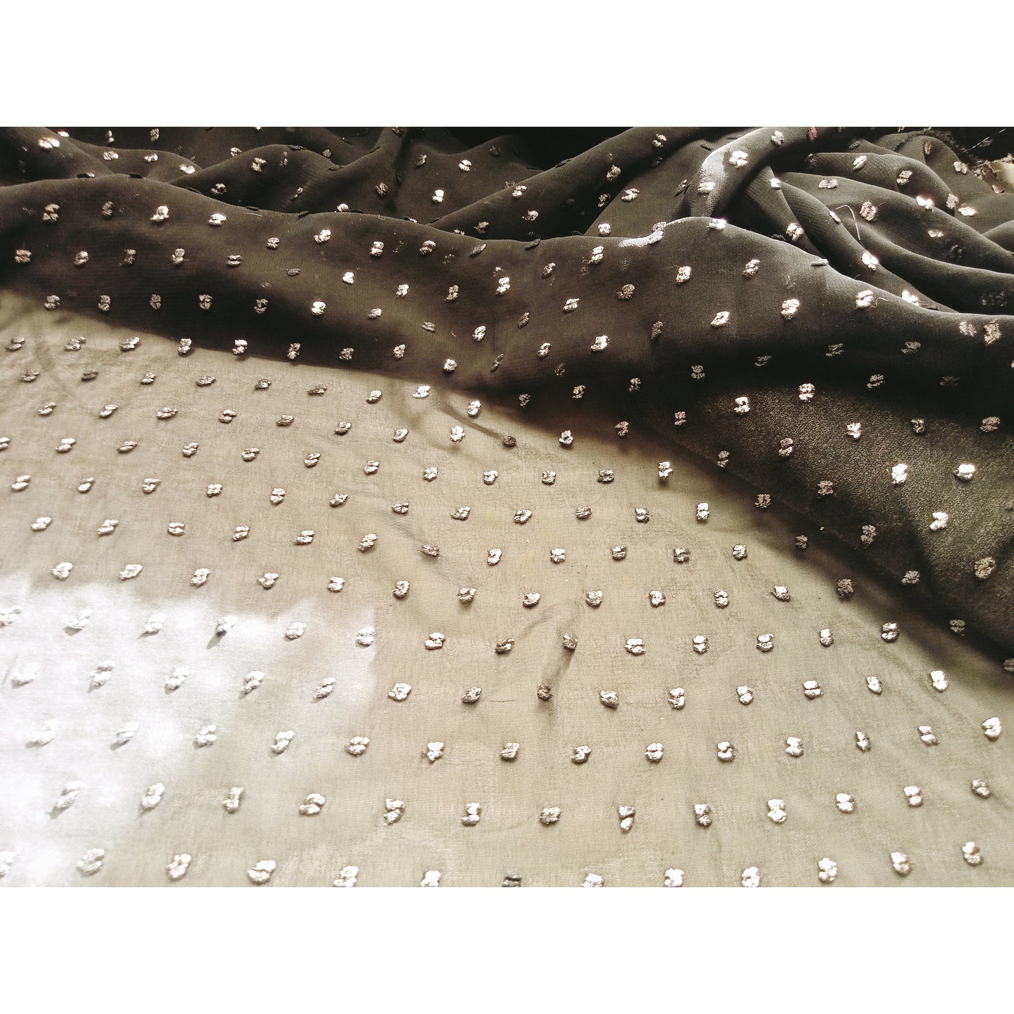 Silver hail spot chiffon -sold by 1/2mtr