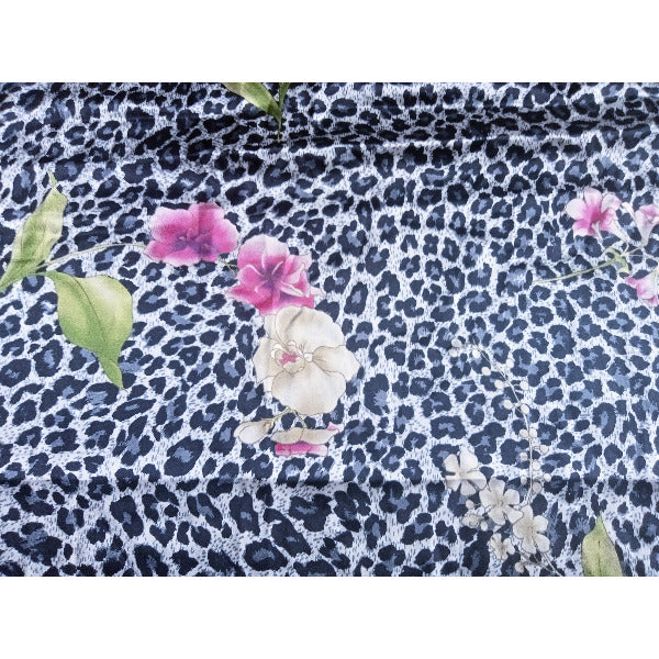 Cheetah - floral/ animal printed stretch satin fabric - sild by 1/2mtr