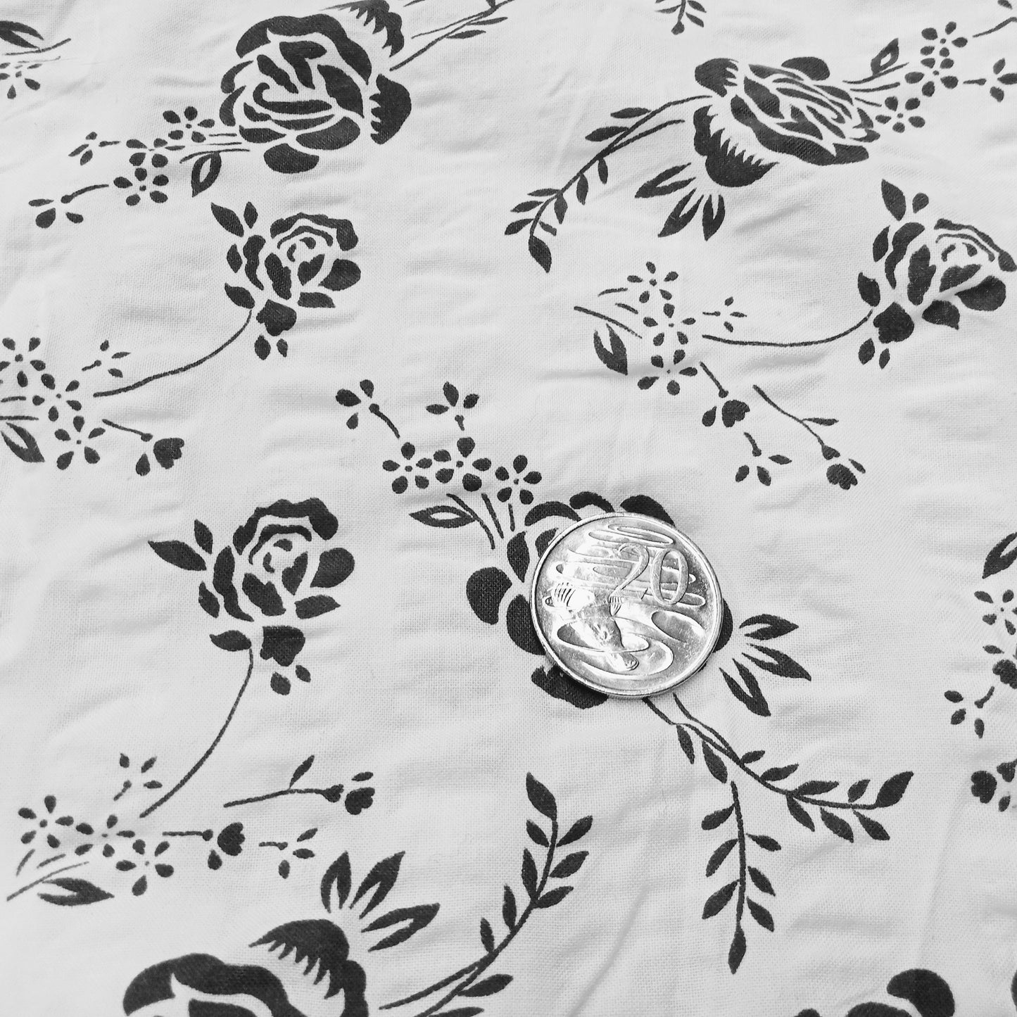 Black & white floral printed fabric - 2mtrs