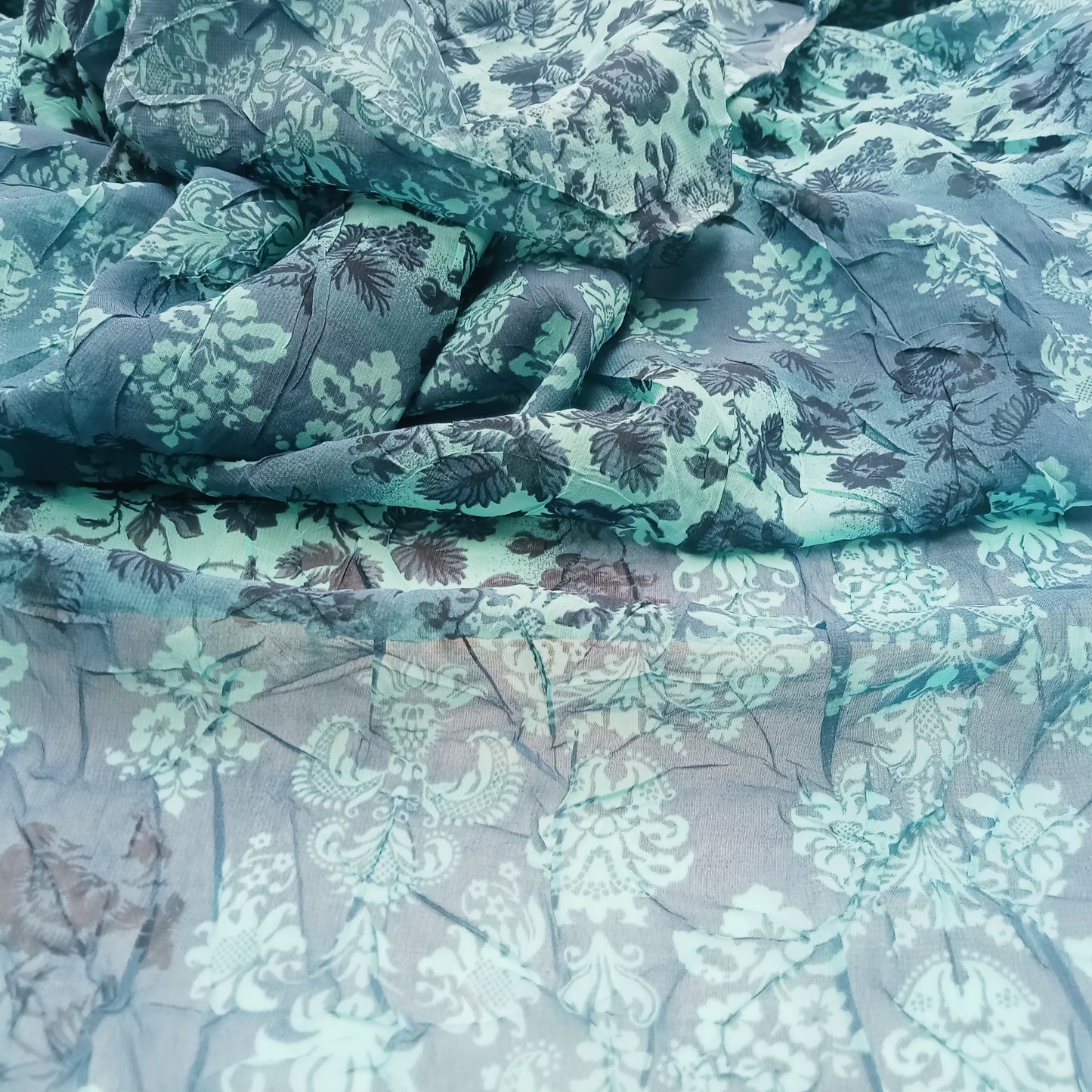 patchwork floral printed crush chiffon - sold by 1/2mtr