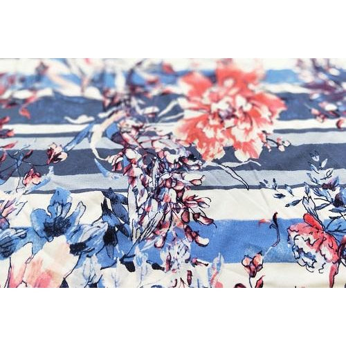 stripe/floral printed viscose jersey- sold by 1/2mtr