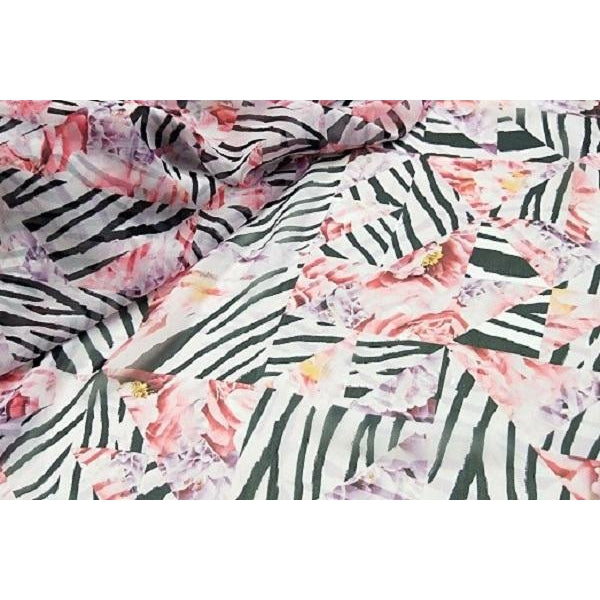 Estonia -zebra striped/floral printed woven chiffon - sold by 1/2mtr