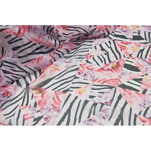 Estonia -zebra striped/floral printed woven chiffon - sold by 1/2mtr