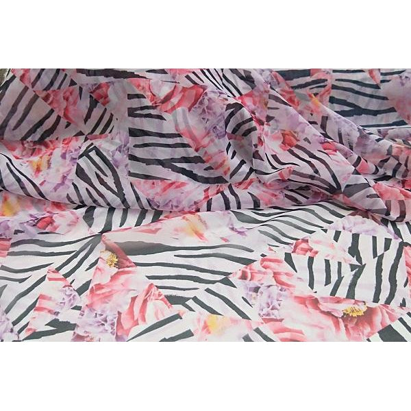 Estonia -zebra striped/floral printed woven chiffon - sold by 1/2mtr