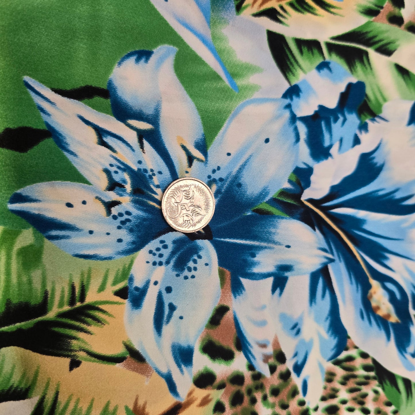 Leopard/hibiscus printed satin fabric- 1.60mtrs