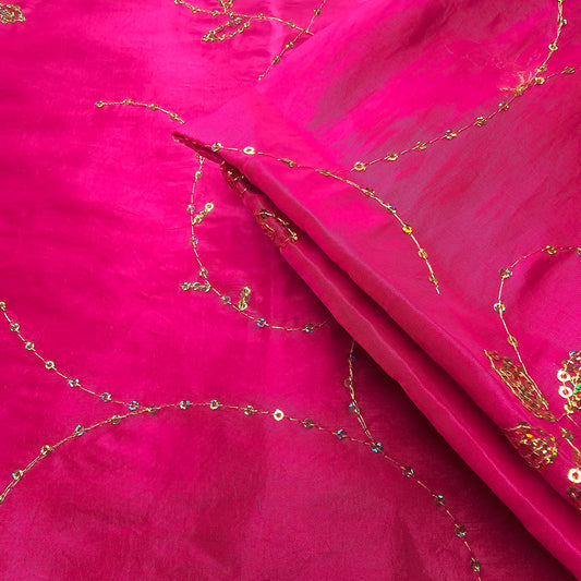 Fuschia embellished taffetta fabric - 2mtrs