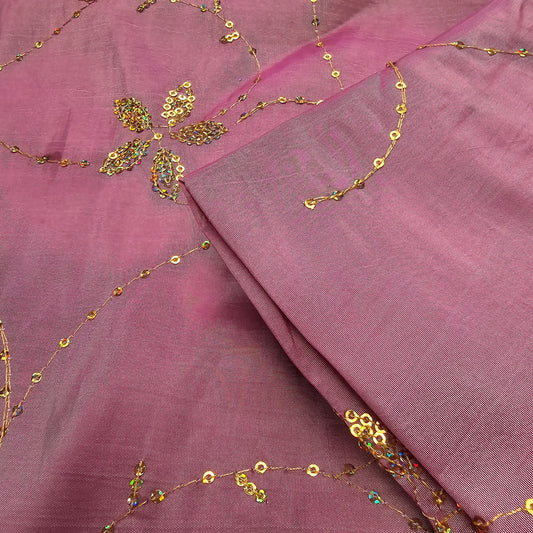 Mauve embellished taffetta fabric -1.90mtrs