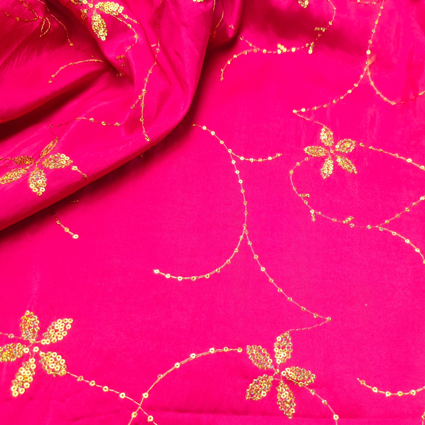 Fuschia embellished taffetta fabric - 2mtrs