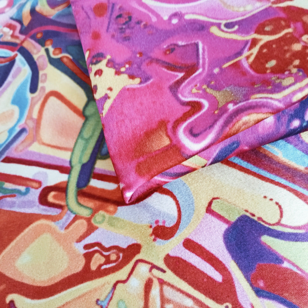 Splash of vibrant colours -satun fabric- 2.80mtrs