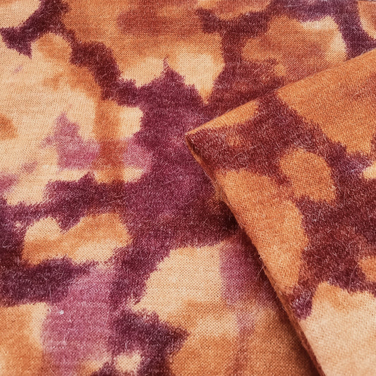 Camoflage inspired mohair knit - orange/red wine - sold by 1/2 mtr