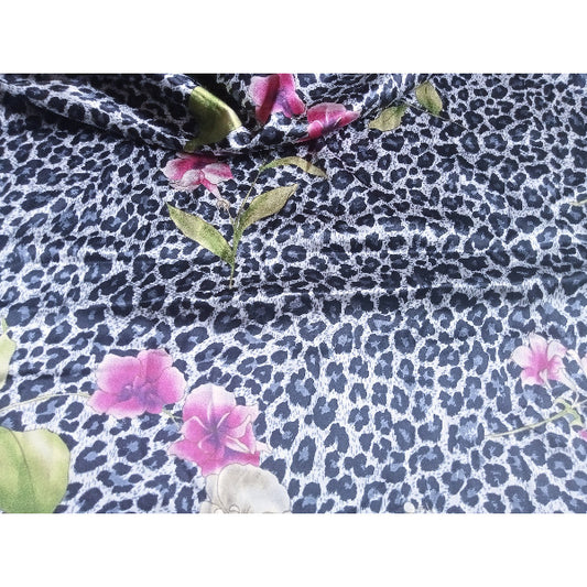 Cheetah - floral/ animal printed stretch satin fabric - sild by 1/2mtr