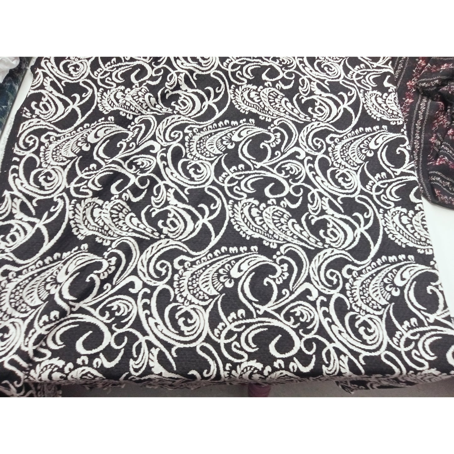 Jacquard design fabric - black/ivory sold by 1/2mtr