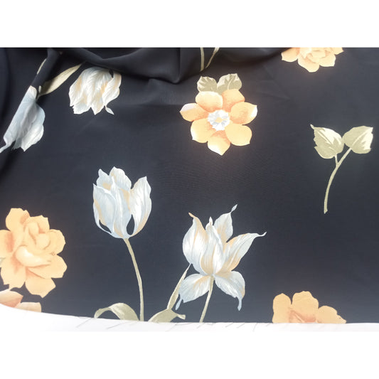 Yellow roses printed crepe fabric - 2.65mtrs