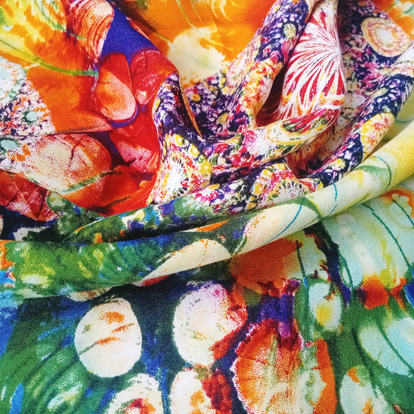 Multi coloured viscose fabric - sold by 1/2mtr