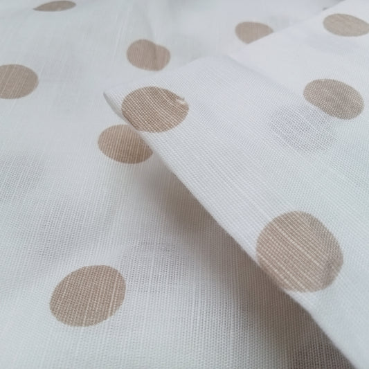 Polka dot printed cotton/linen fabric sold by 1/2mtr