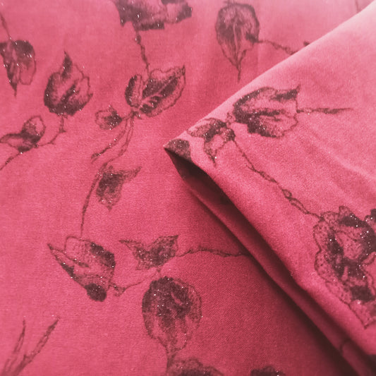 Roses/glitter flocked moleskin fabric - 97cm