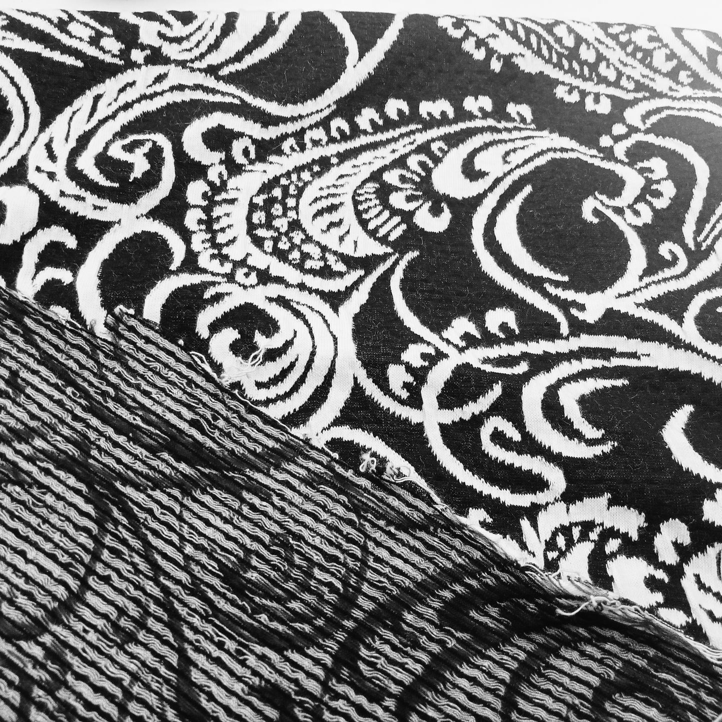 Jacquard design fabric - black/ivory sold by 1/2mtr