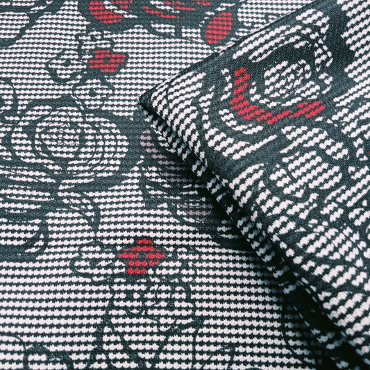 Herringbone/roses printed ponte