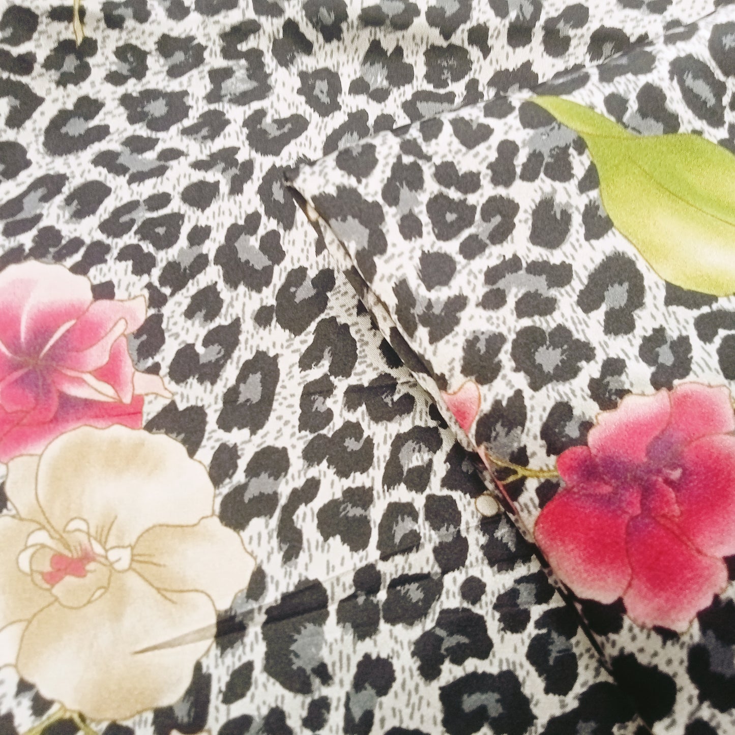 Cheetah - floral/ animal printed stretch satin fabric - sild by 1/2mtr