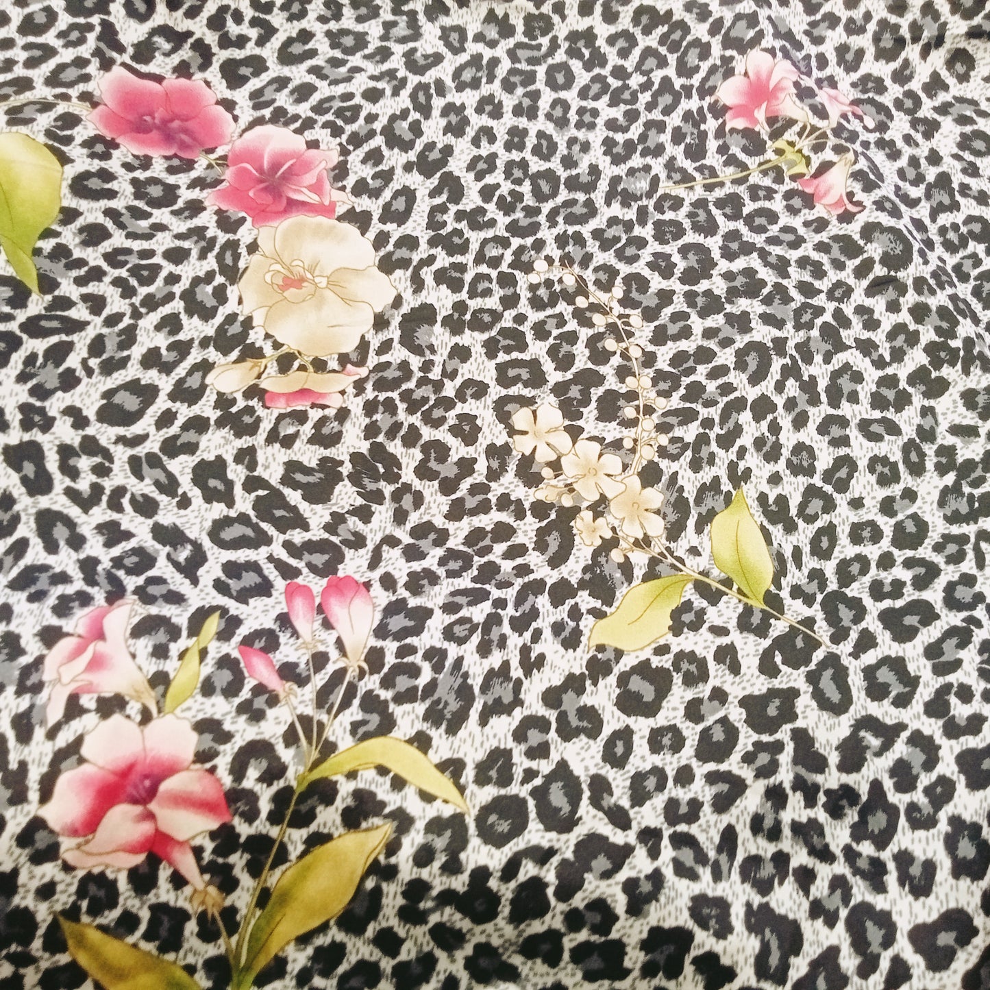 Cheetah - floral/ animal printed stretch satin fabric - sild by 1/2mtr