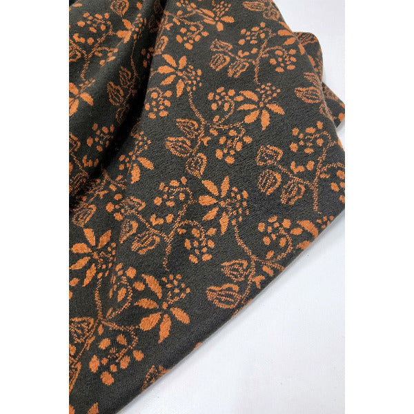 Floral design Acrylic/blend knit - chocolate/orange sold by 1/2mtr