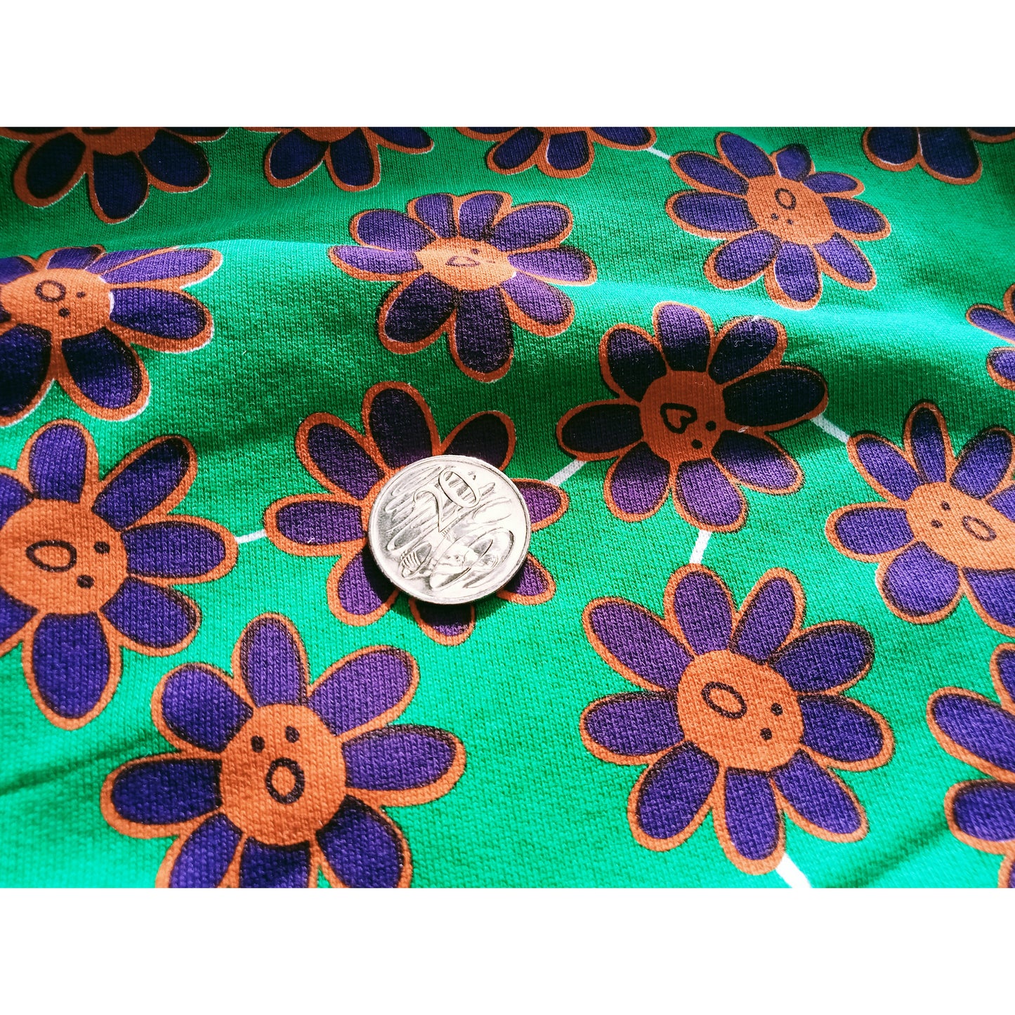 Daisies - unbrushed fleece knit fabric- sold by 1/2mtr